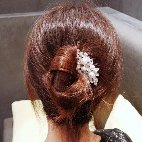 리본크림 해븐 진주꽃 큐빅 셀프웨딩 비녀핀 뒤꽂이핀  2color  S2687921