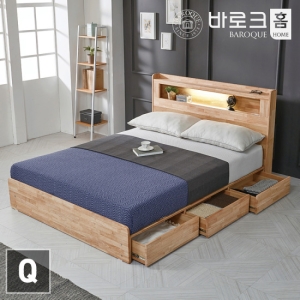  바로크홈 마샬 갤러리 원목 수납 LED침대 Q [매트별도]
