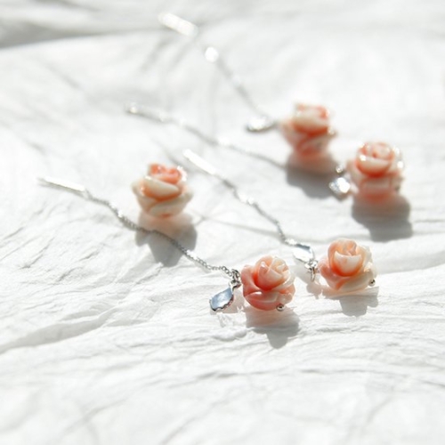 제이로렌 91M01905 플라워 산호원석 실버 롱귀걸이