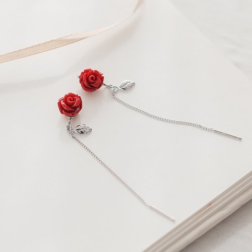 제이로렌  장미모양 산호원석 실버 롱귀걸이_92M01911