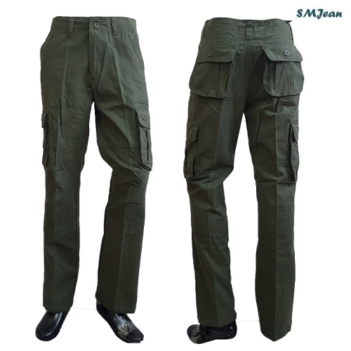 에스엠진 카고바지 기본일자 카키 중년 포켓바지_SMJ365