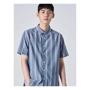  에잇세컨즈 남성 블루 스트라이프 반팔 셔츠_219465BY5P