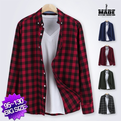 메이드 DNF_블록 체크 배색 긴팔 셔츠 075-B