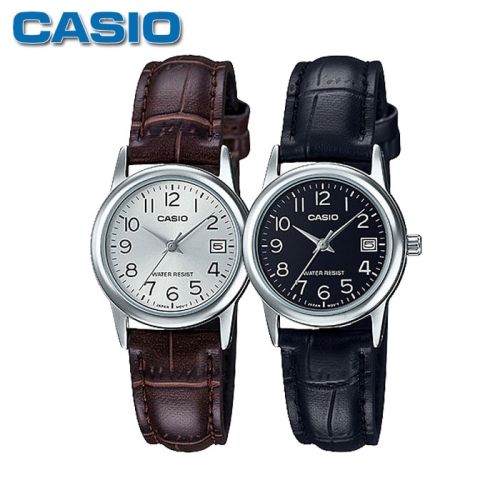 카시오 여성 가죽 아날로그 손목 시계 LTPV002L1B
