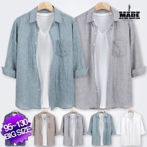 메이드 홈런  린넨 라이크 7부 셔츠 DNF029 A