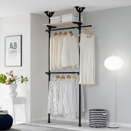 롯데알미늄 이지온 고급원목선반 드레스룸 행거 EOB-203M