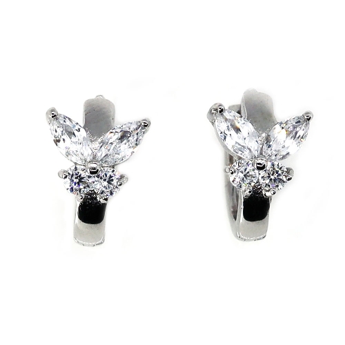 EZOCS02 클래식 나비 큐빅 실버 링 귀걸이 이어링