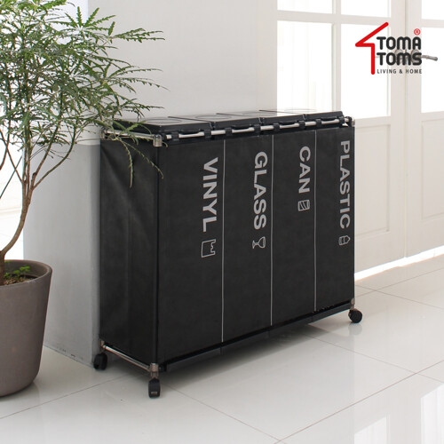 토마톰스  하이드 2단 선반형 이동식 커버형 분리수거함