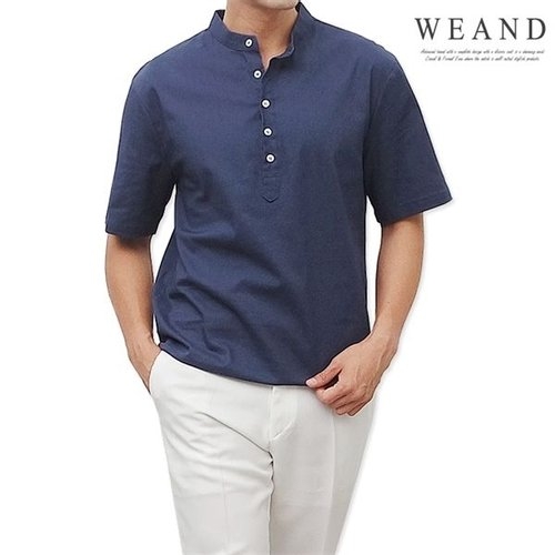 위앤드 린넨 헨리넥 반팔 셔츠 2color   L 3XL size   2type_P06289715