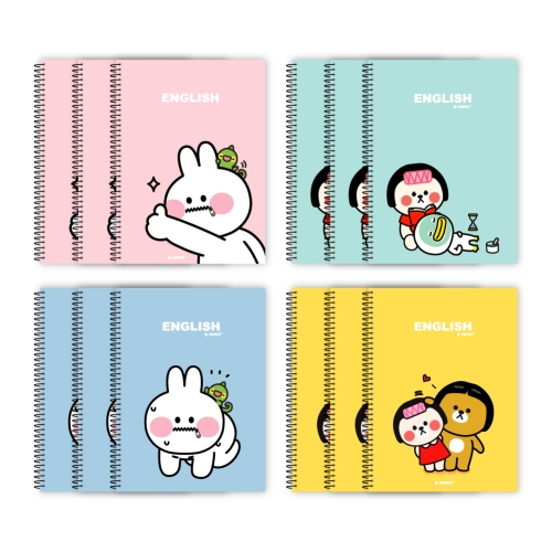 더오픈하우스  B패밀리 좌철영어노트 핑크 3p + 민트 3p + 블루 3p + 옐로우 3p 혼합 색상 1세트
