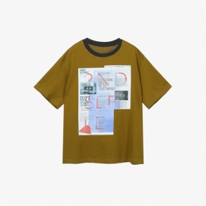  세컨플로어 면 혼방 그래픽 배색 넥라인 티셔츠_2F1J7TTO167WKK