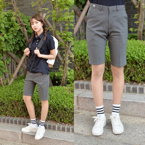 교복몰 여성 허리조절 스판 진그레이 교복 반바지_GB00117