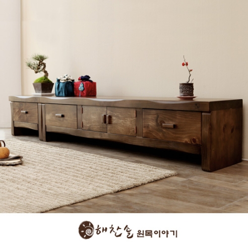 해찬솔원목이야기 소나무 통원목 전통 거실장 1800본장+1단장