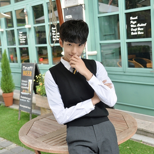 교복몰 남성 보풀방지 블랙 롱 교복조끼_GB00074