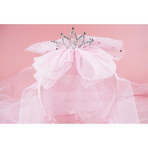 플라워 자수 망사 면사포 티아라 귀걸이 머리띠 유아머리띠 공주머리띠