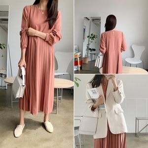  데일리샵 제니 핀턱 롱 플리츠원피스
