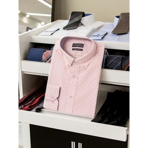  란체티 핑크 컬러 도트 무늬 남성 긴소매 슬림핏 와이셔츠_LRS9526PI