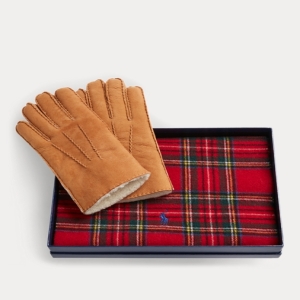  폴로랄프로렌 남성 Plaid Scarf & Shearling Gloves
