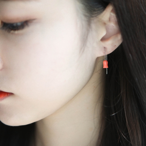 제이로렌  연산호 튤립 플라워 실버 모빌귀걸이_M01492