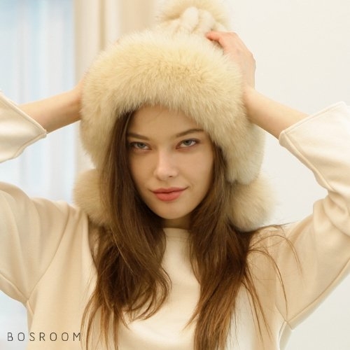보스룸 BOSROOM 여자 겨울모자 방울달린 폭스퍼 밍크비니 방울밍크모자