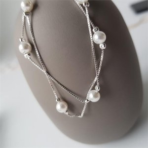 챕터나인  925 실버 더블 체인 진주 장식 발찌  5105399