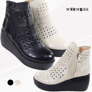 뮤즈몰 봄 여름 가죽펀칭 통굽구두 앵클부츠 OR860