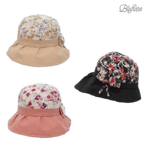 블루피오레 단아 플라워 패턴 벙거지 모자 BFH701
