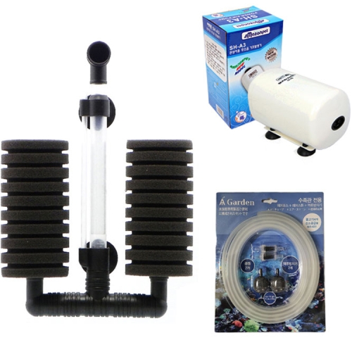 아마존 2구 산소발생기 중형 어항용 + 역류방지기 2p + 콩돌 2p 세트