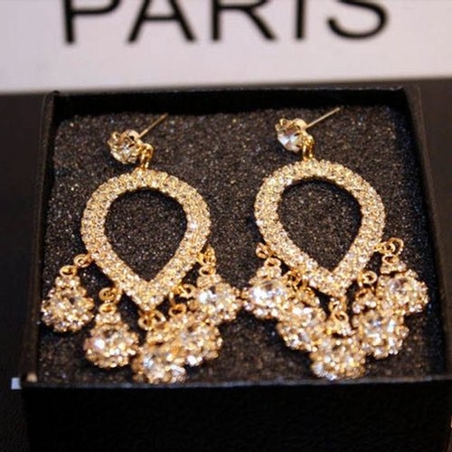 W2D48EB 다이아방울 샹들리에 귀걸이-골드OC