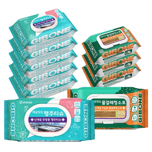 기본에  세균닦는 행주티슈 캡형 80매 6팩 + 물걸레청소포 25매 6팩