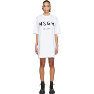  MSGM White Artist Logo T-Shirt Dress