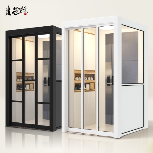 문장군 프리미엄 3연동 ㄱ자 오픈형 투명유리 1.3m