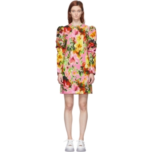  MSGM Multicolor Floral Ruched Sleeve Dress