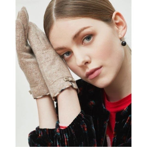 닥스 잡화  베이지 리본 체크배색 울 여성장갑 WCGV8F203I2