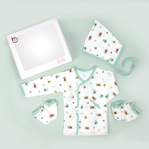 베이비앙  신생아 출산선물세트 4종세트 배냇저고리+모자+손싸개+발싸개