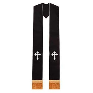  BLESSUME Clergy Stole Cross Embroidered 1pc 블랙white