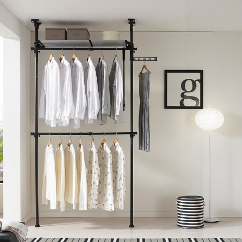 롯데알미늄 이지온 국민튼튼 3단 드레스룸 시스템 폭조절선반 행거 EOB-203WG