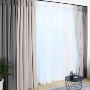 데코뱅크 제라드 린넨스타일 암막커튼 투톤 소프트베이지+웜그레이 핀형 145x160