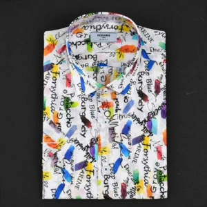  레노마 남성 슬림핏 반소매 레터링 컬러 포인트 셔츠_RKUSL1336