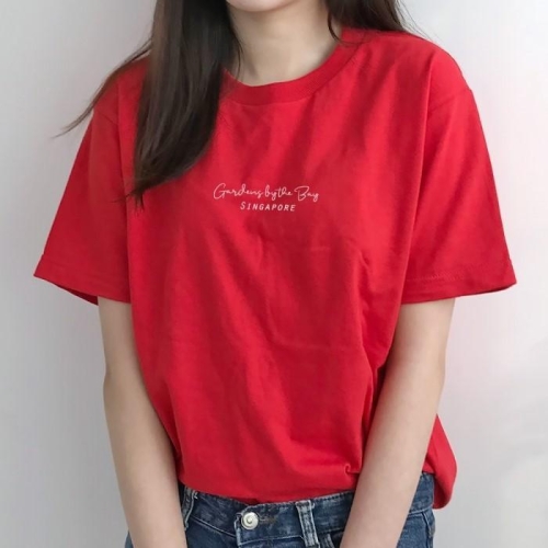 험블스튜디오  싱가포르 레터링 라운드넥 면반팔티 레드  S5615714