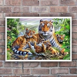 호랑이 가족 보석십자수 원형비즈 큐빅 전체수 110x75