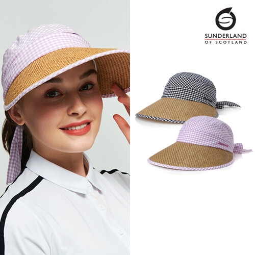 썬더랜드  여성 지퍼탈부착 펄프우드창 깅엄체크 리본 썬캡 (16612CP21)