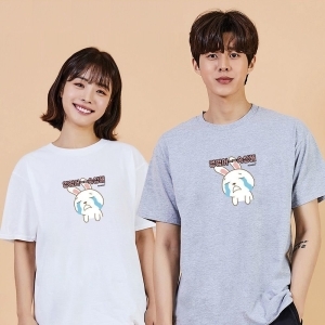 키밍 슬픈 토끼 흰색맨투맨 오버핏반팔 U티셔츠_aksjdn2928