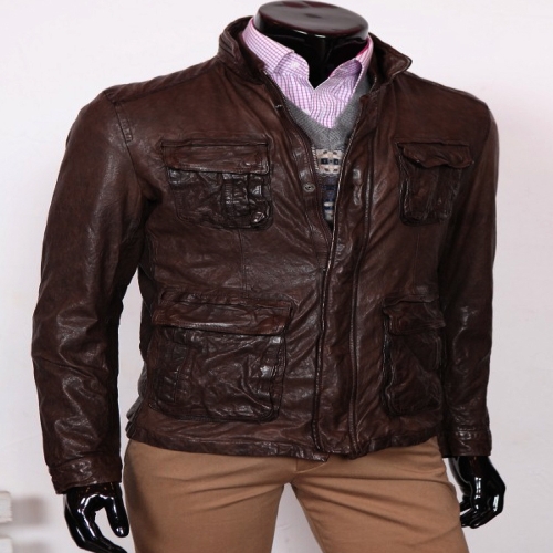 가죽자켓쇼핑몰 스타일엔터 베지터블워싱 포켓시스템 하프가죽자켓 남자가죽점퍼 다크브라운