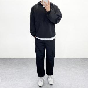 엠클로 남자 오버핏 아노락 후드맨투맨 스트링 카고 조거팬츠 바람막이 트레이닝복 세트 3컬러  MCLO618