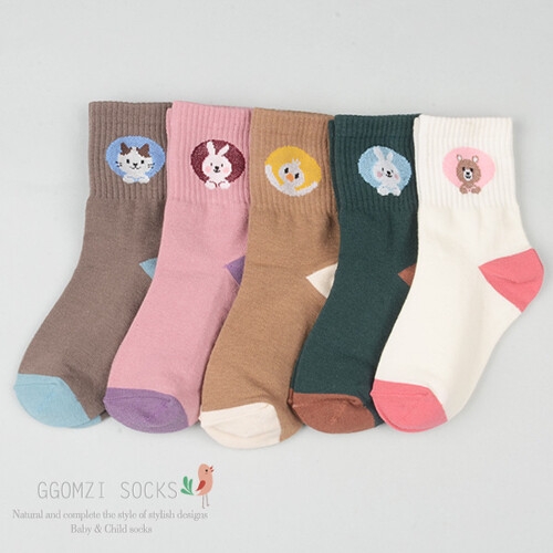 꼼지 아동양말  CA애니팡 5족 세트 중목 아기 유아 남아 여아 어린이 초등학생