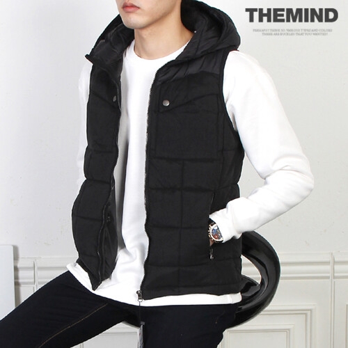 더마인드 루찌 아우터 WS-PD65 배색후드 패딩조끼