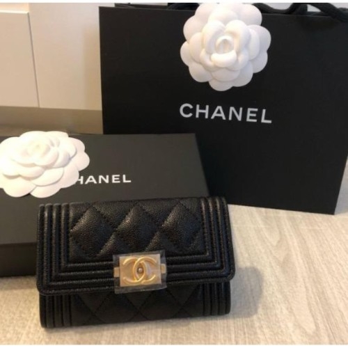 샤넬 보이 캐비어 플랩 카드지갑 은장_A80603