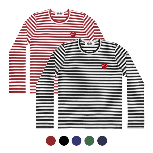 꼼데가르송 티셔츠 여성용 레드와펜 단가라 보더티 일본