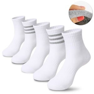 옴므 남성용 테니스 스포츠 운동 쿠션 무지 중목 양말 5켤레